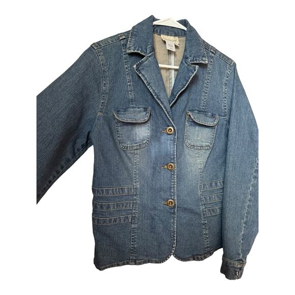Denim blue blazer jacket 3 button closing by coldwater creek size Medium - Picture 1 of 9